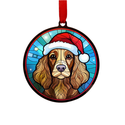 Cocker Spaniel (Working) Chocolate in Santa Hat Suncatcher Decoration